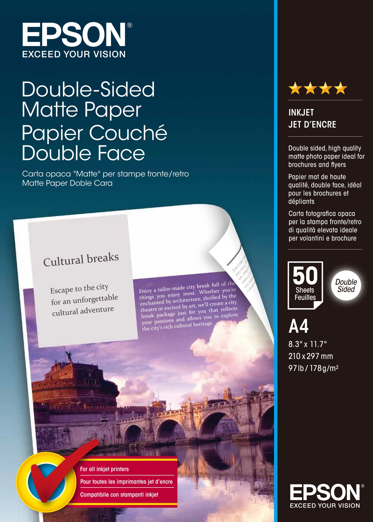 Epson Double Sided, DIN A4, 178g/m² Hvid Mat