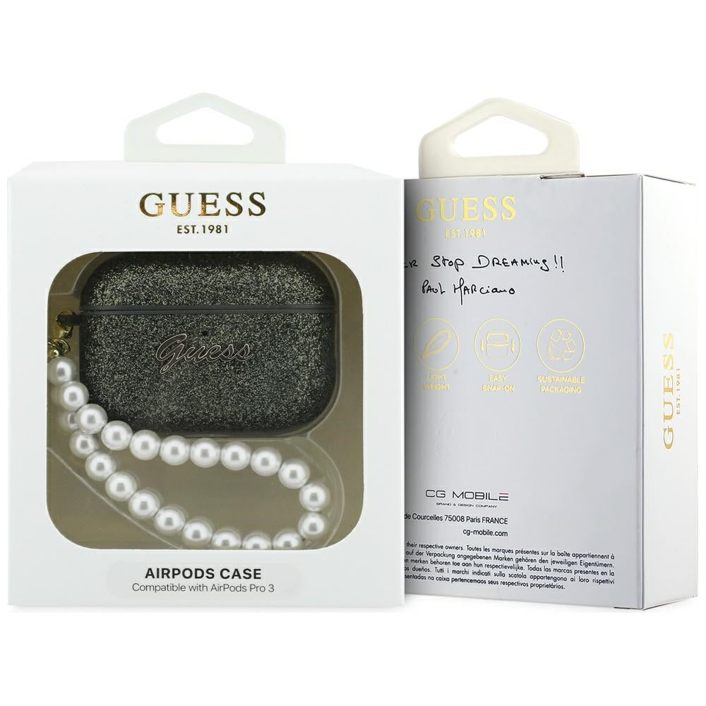 Guess Glitter Pearl Strap Case til AirPods Pro 3 - sort og glitter
