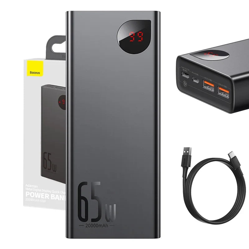 Powerbank Baseus Adaman Metal 20000mAh PD QC 3.0 65W 2xUSB + USB-C + micro USB (Sort)