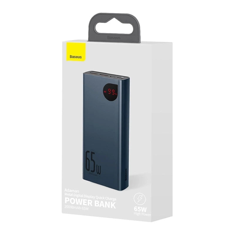 Powerbank Baseus Adaman Metal 20000mAh PD QC 3.0 65W 2xUSB + USB-C + micro USB (blå)