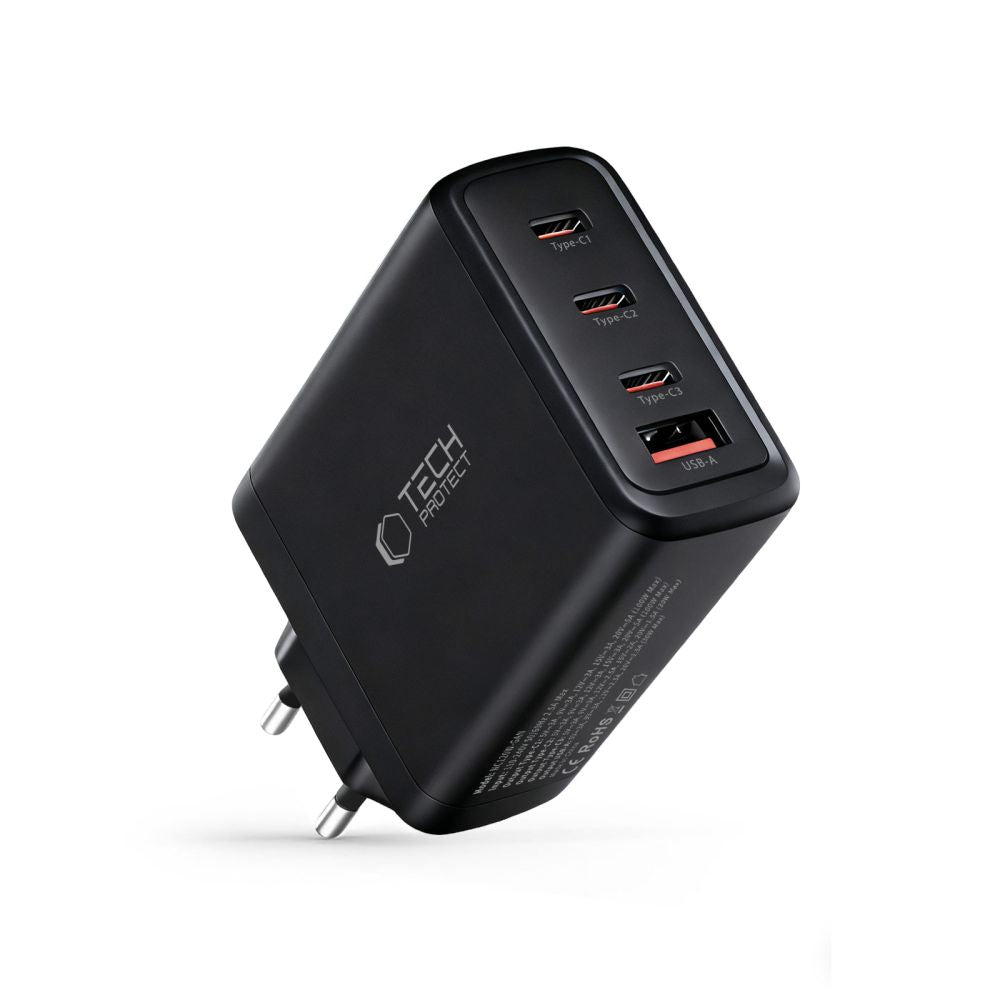 Tech-Protect NC120W-GAN 4-port 120W vægoplader - sort