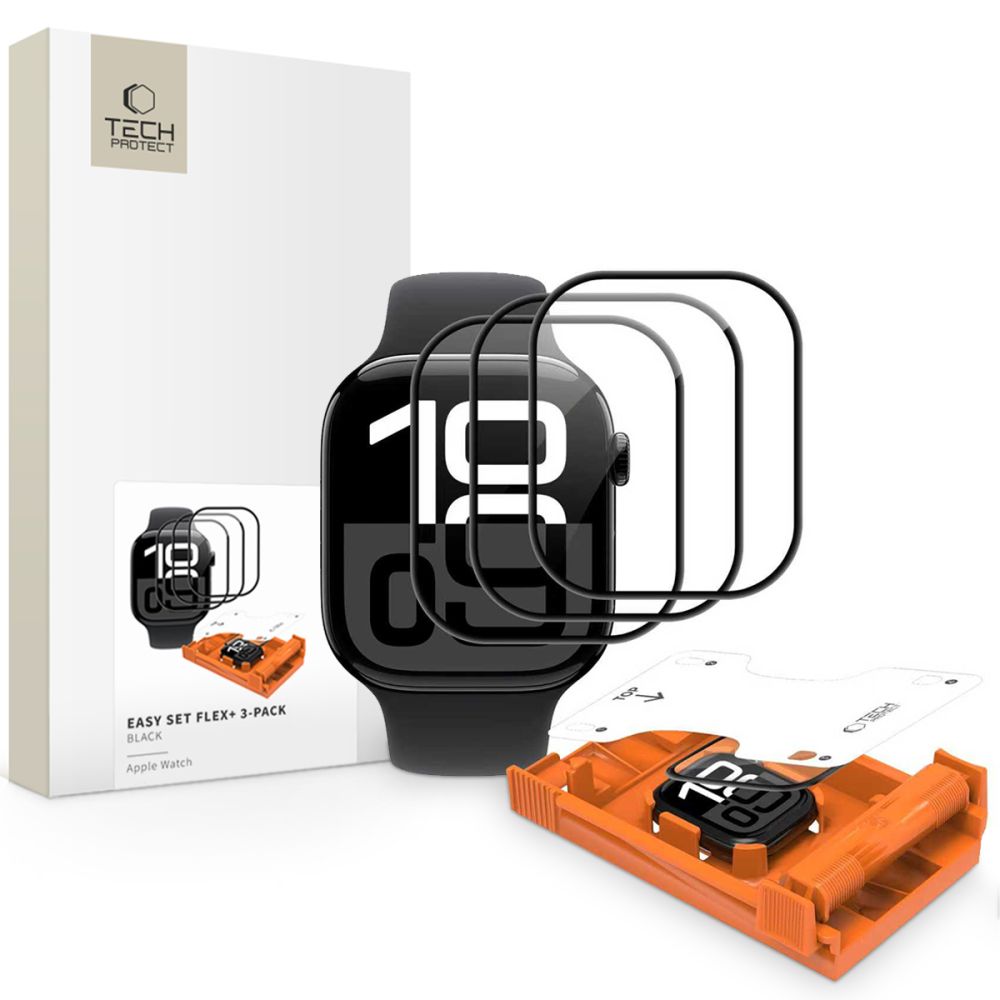 Tech-Protect Easy Set Flex+ 3-pakke af hærdet glas til Apple Watch 46 mm - sort