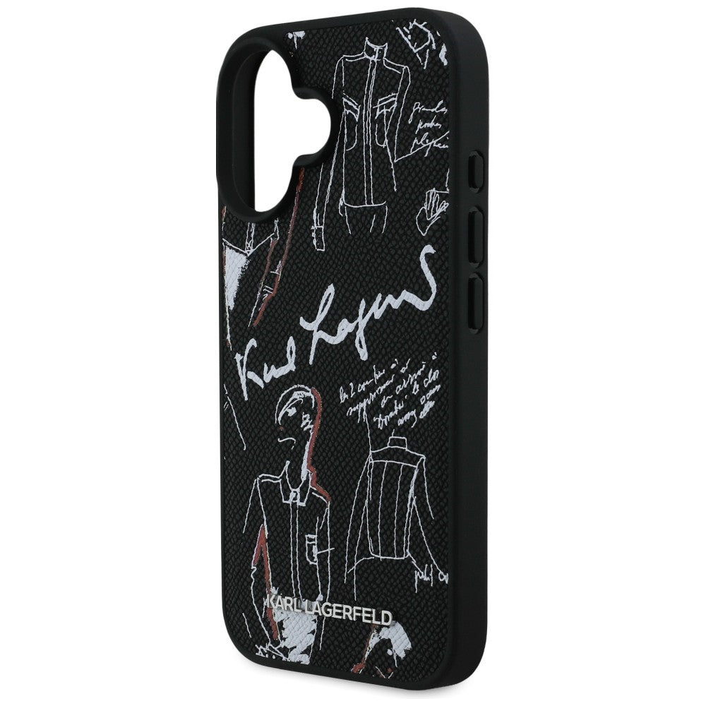 Karl Lagerfeld Grained Pattern & Logo MagSafe Case til iPhone 16 - sort