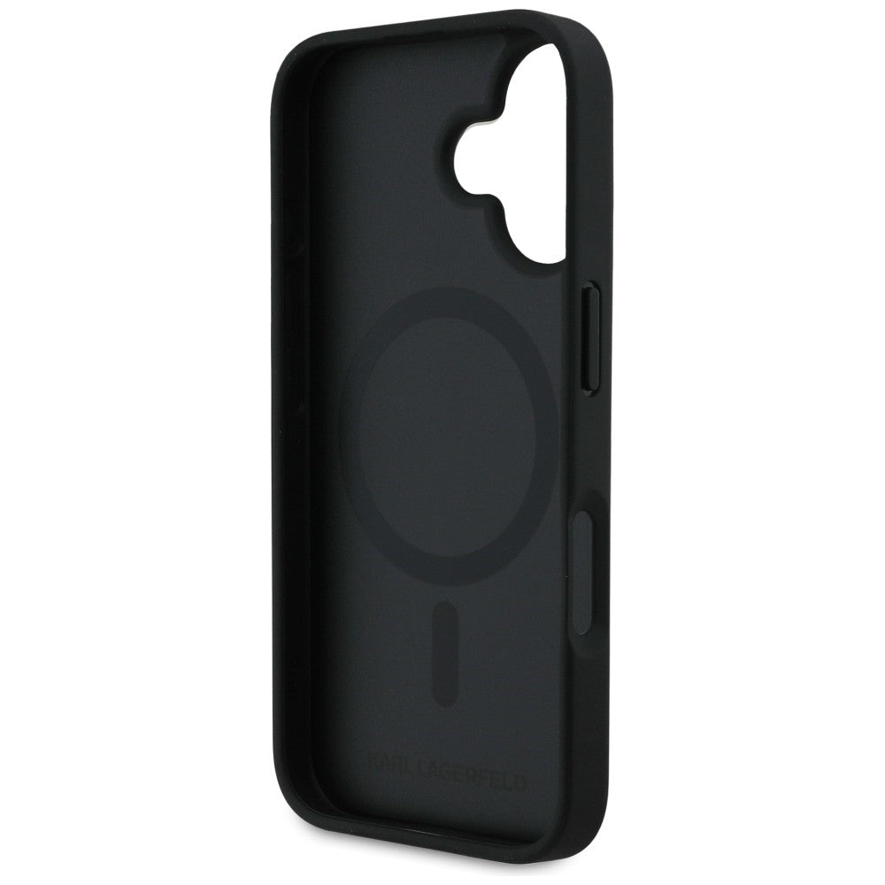 Karl Lagerfeld Grained Pattern & Logo MagSafe Case til iPhone 16 - sort