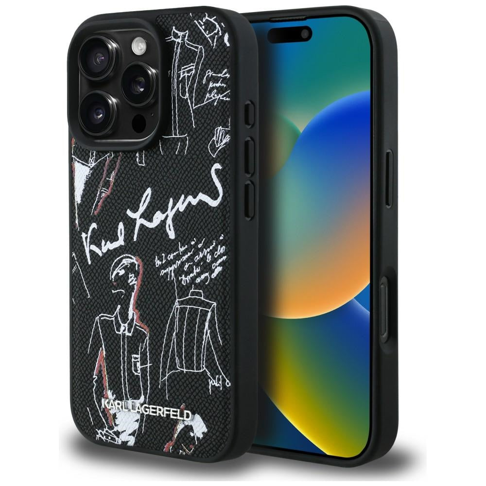 Karl Lagerfeld Grained Pattern & Logo MagSafe Case til iPhone 16 Pro - sort