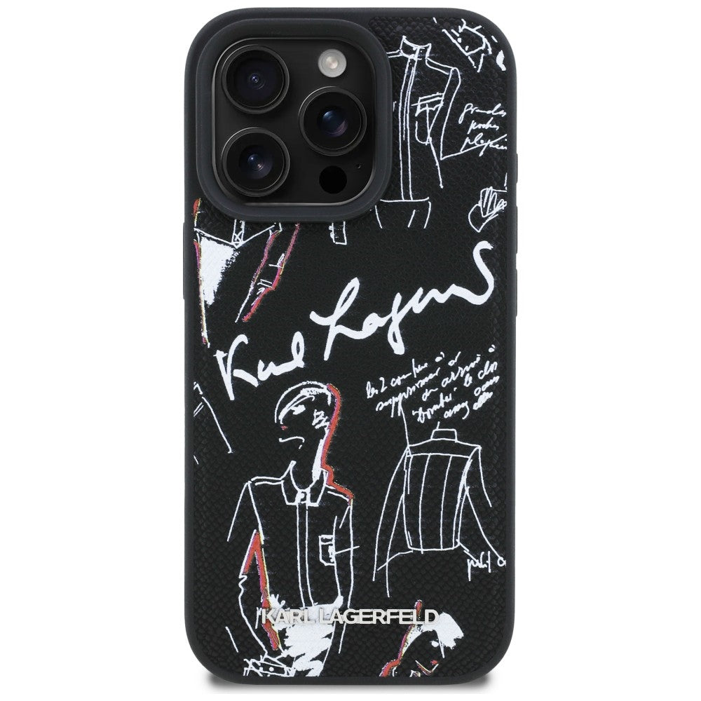 Karl Lagerfeld Grained Pattern & Logo MagSafe Case til iPhone 16 Pro - sort