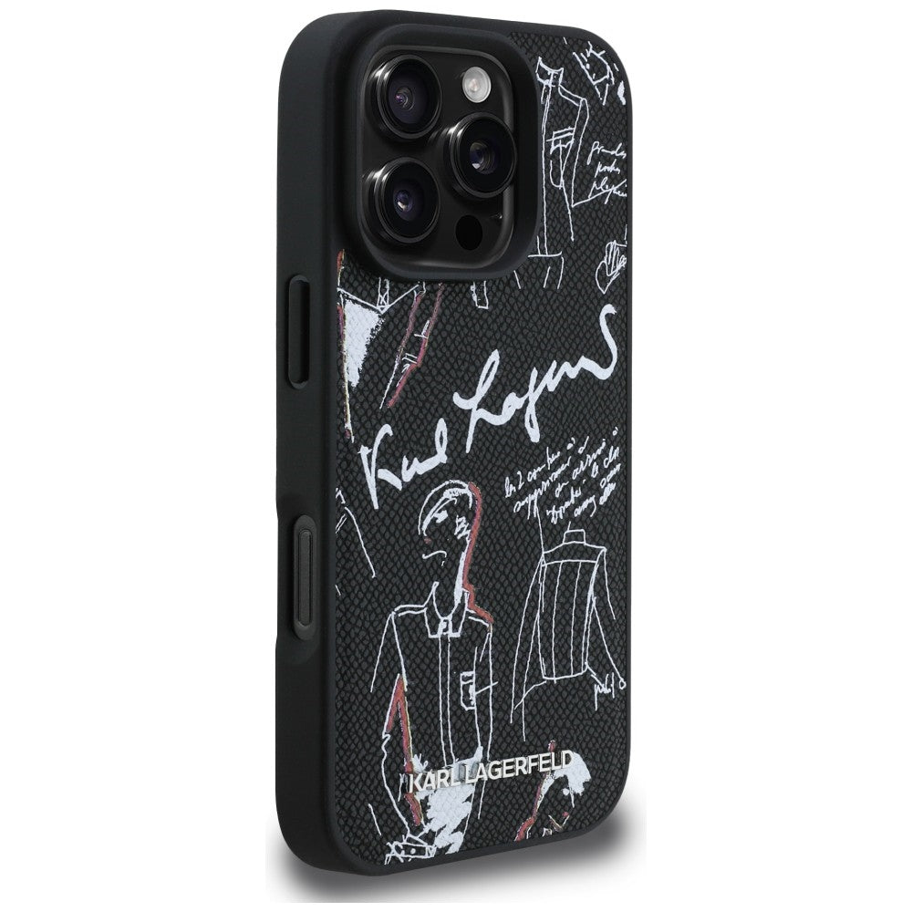 Karl Lagerfeld Grained Pattern & Logo MagSafe Case til iPhone 16 Pro - sort