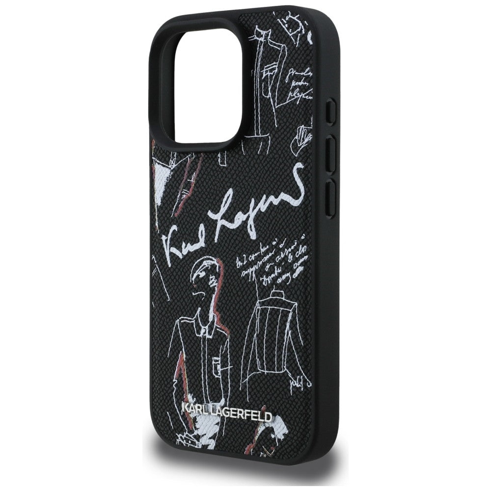 Karl Lagerfeld Grained Pattern & Logo MagSafe Case til iPhone 16 Pro - sort