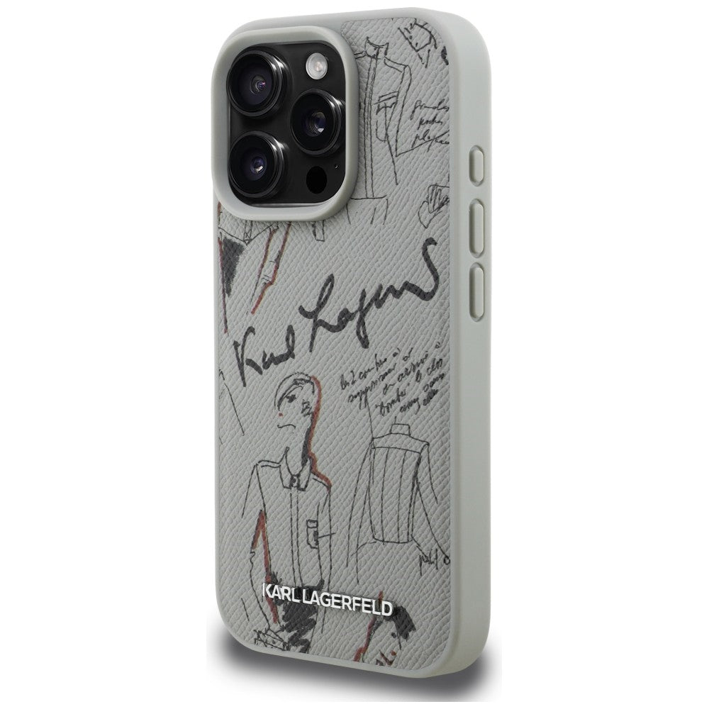 Karl Lagerfeld Grained Pattern & Logo MagSafe Case til iPhone 16 Pro Max - Grå