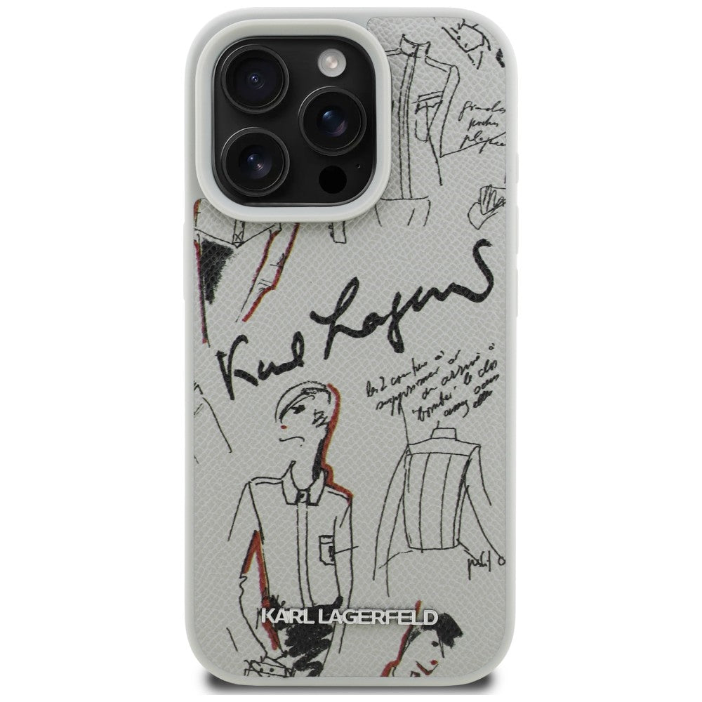 Karl Lagerfeld Grained Pattern & Logo MagSafe Case til iPhone 16 Pro Max - Grå