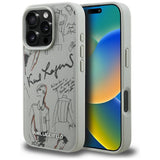 Karl Lagerfeld Grained Pattern & Logo MagSafe Case til iPhone 16 Pro - Grå