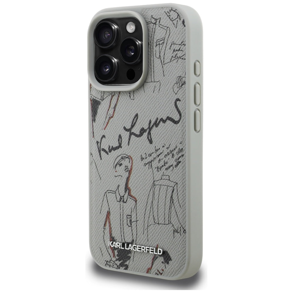 Karl Lagerfeld Grained Pattern & Logo MagSafe Case til iPhone 16 Pro - Grå