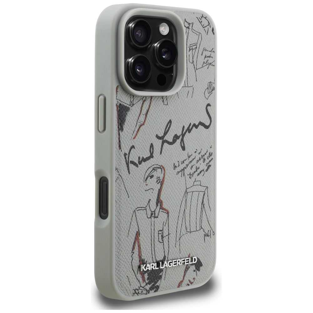 Karl Lagerfeld Grained Pattern & Logo MagSafe Case til iPhone 16 Pro - Grå