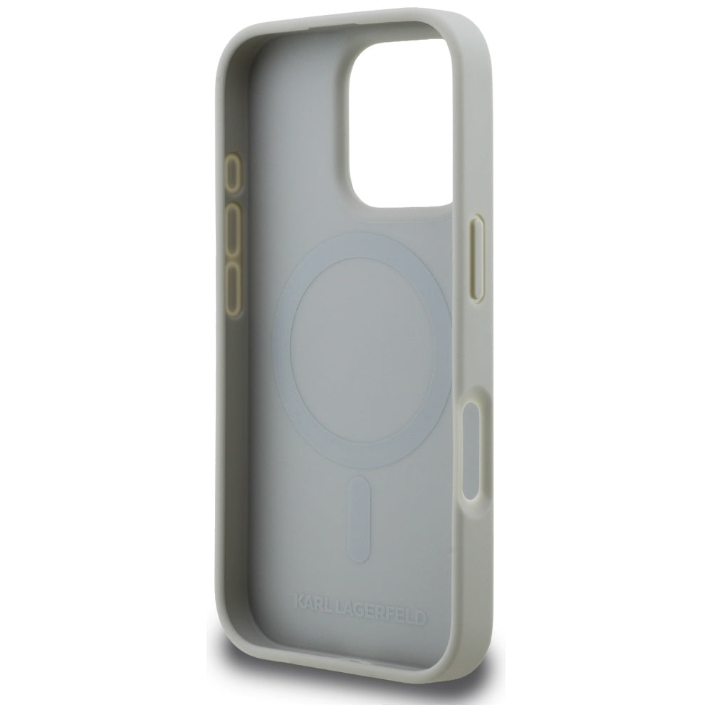 Karl Lagerfeld Grained Pattern & Logo MagSafe Case til iPhone 16 Pro - Grå