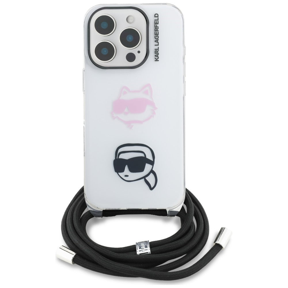Karl Lagerfeld IML Crossbody Karl&Choupette Head Case til iPhone 16 Pro - Hvid