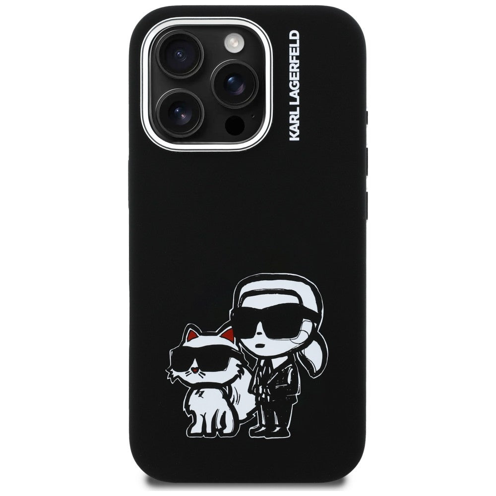 Karl Lagerfeld Silicone Karl & Choupette Sketch MagSafe Case til iPhone 16 Pro - sort