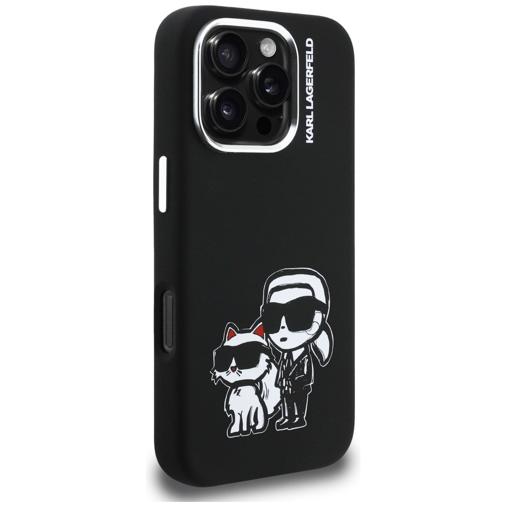 Karl Lagerfeld Silicone Karl & Choupette Sketch MagSafe Case til iPhone 16 Pro - sort