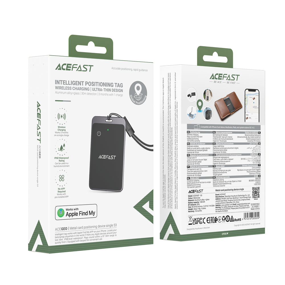 Acefast S3 metal card positioning device single metal gray