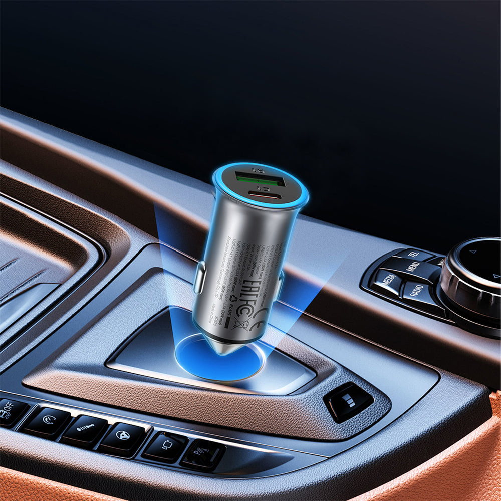 Acefast B16 95W USB-A + USB-C Biloplader - Grå