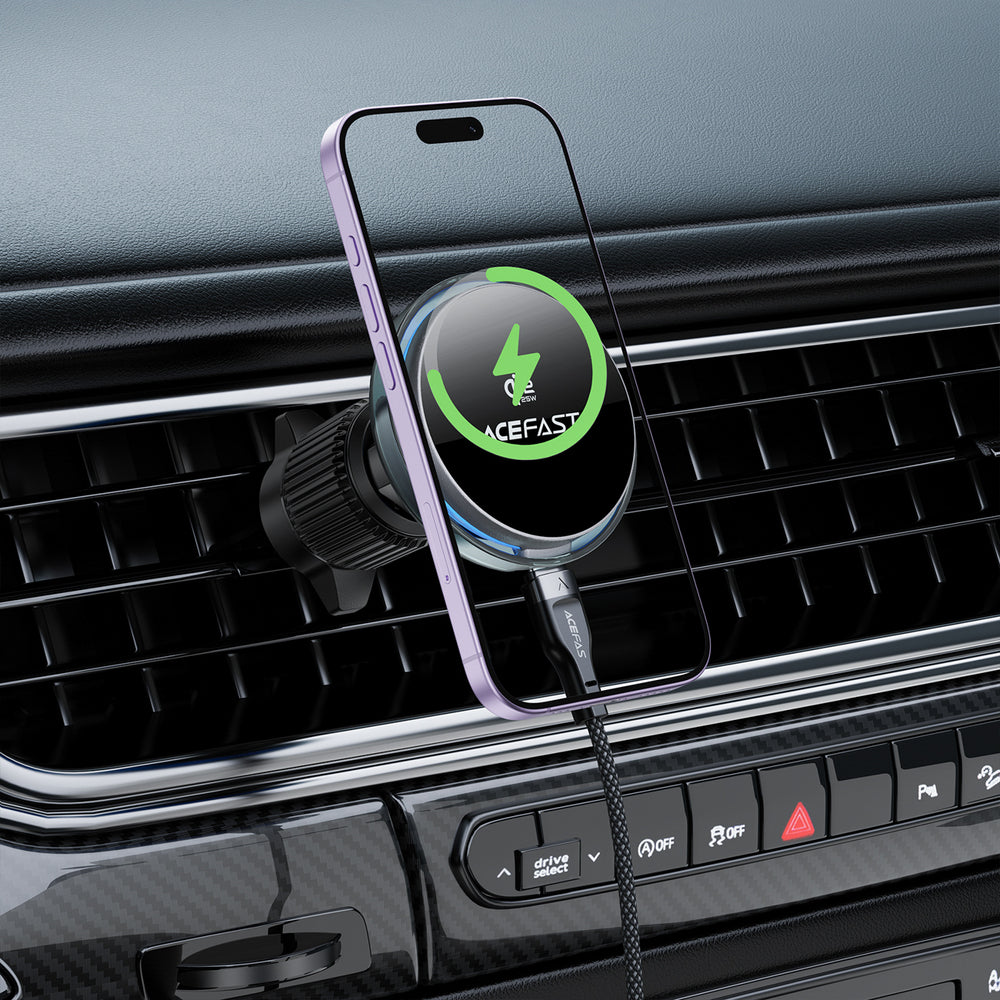 Acefast D61 Magnetic Car Air Vent Holder med Qi2 25W trådløs opladning - Grå