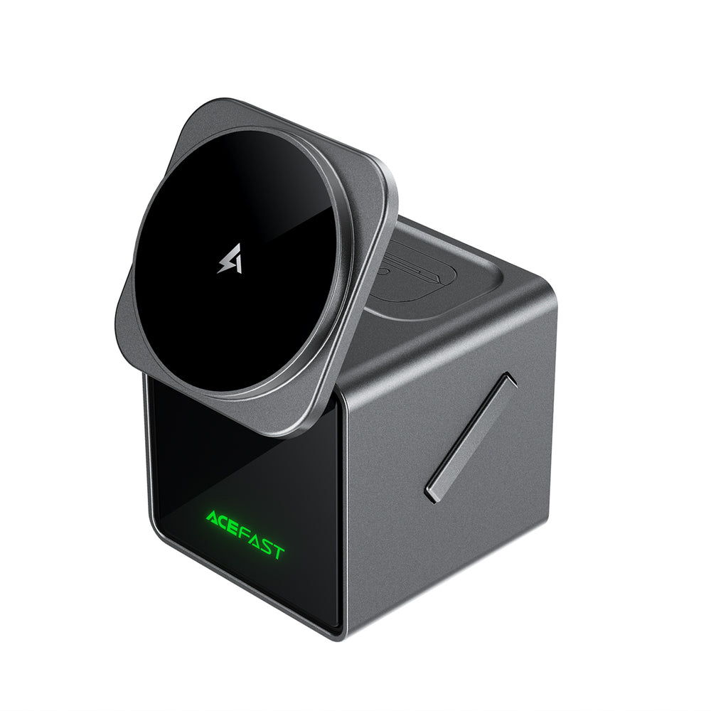 Acefast E34 22.5W 3-in-1 inductive charger with built-in cable for smartphone and smartwatch - gray