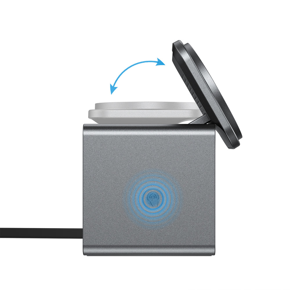 Acefast E34 22.5W 3-in-1 inductive charger with built-in cable for smartphone and smartwatch - gray