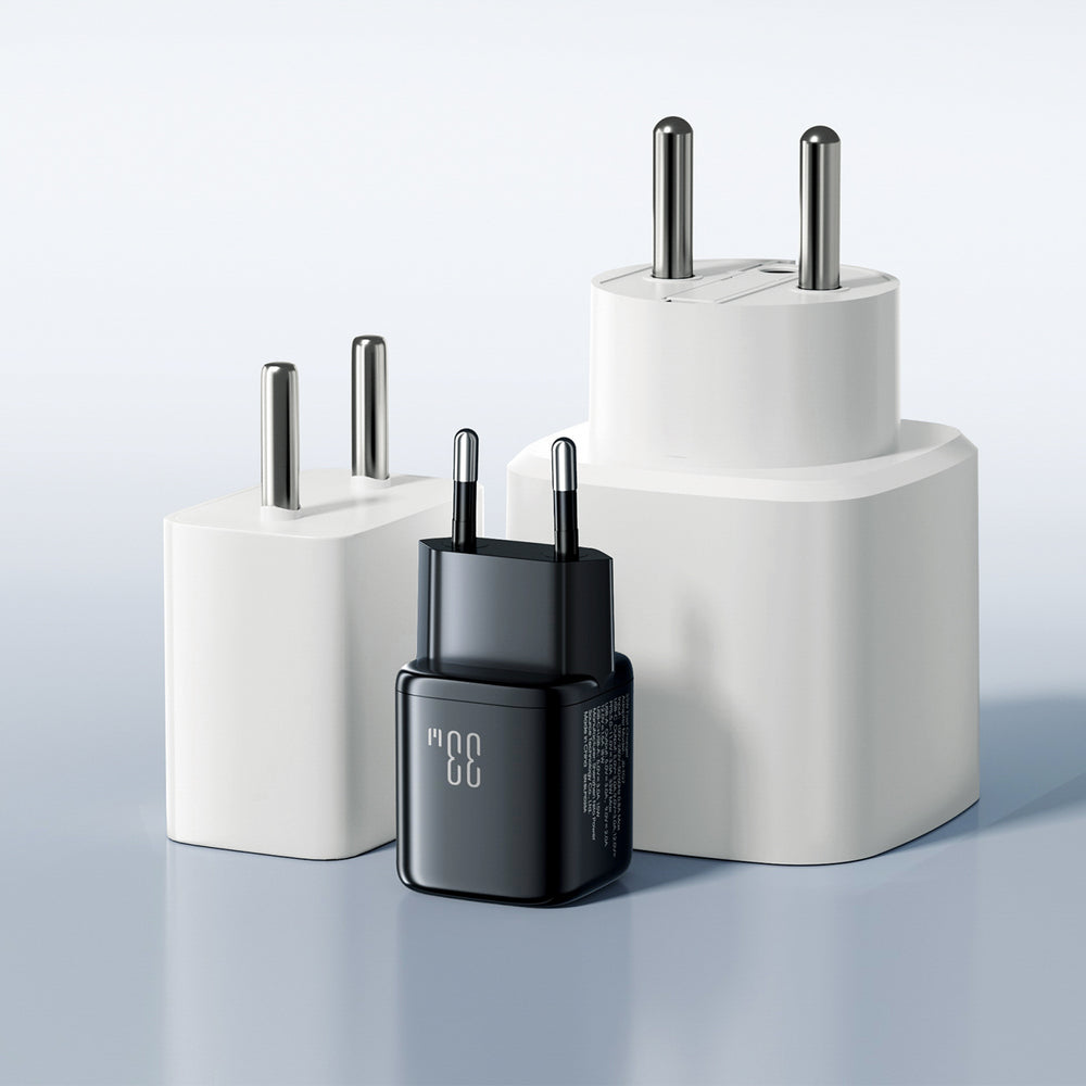 Joyroom JR-TG7 33W USB-A + USB-C vægoplader med 30W USB-C - Lightning 1m kabel - sort