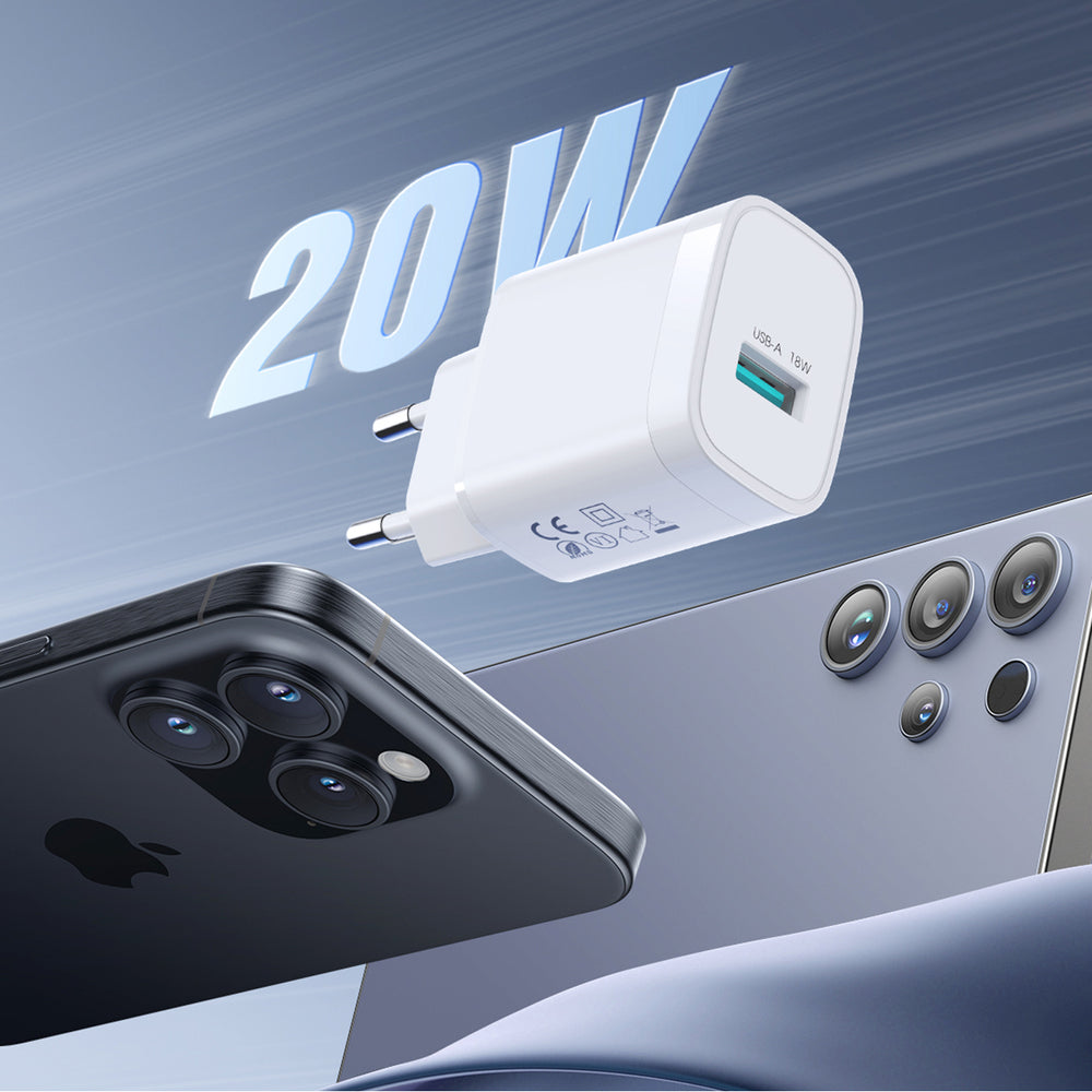 Joyroom JR-TF4 18W vægoplader med 3A USB-A - USB-C 1m kabel - hvid