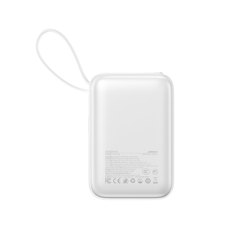 Joyroom JR-PBF29 20000mAh 22.5W Powerbank med dobbelt kabel - hvid