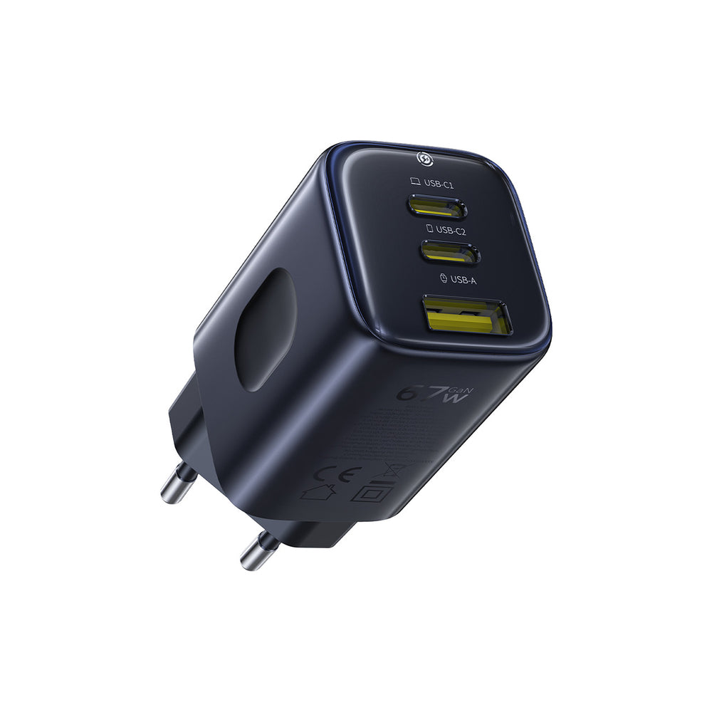 Baseus PicoGo AE11 67W Wall Charger with Two USB-C Ports and a USB-A Port - Black