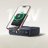 Baseus NOMOS 140W Qi2 5-in-1 Wireless Charging Station with Retractable USB-C Cable and Digital Display - Black