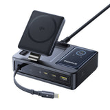 Baseus NOMOS 140W Qi2 5-in-1 Wireless Charging Station with Retractable USB-C Cable and Digital Display - Black