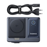 Baseus NOMOS 140W Qi2 5-in-1 Wireless Charging Station with Retractable USB-C Cable and Digital Display - Black