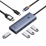 Baseus UltraJoy Series 6 in 1 Hub USB-C to 1 x HDMI4K@60Hz + 4 x USB-A 3.0 + 1 x USB-C PD - gray