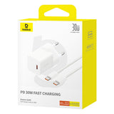 Baseus GaN5 USB-C 30W Wall Charger with Baseus Dynamic 3 USB-C 100W 1m Cable - White