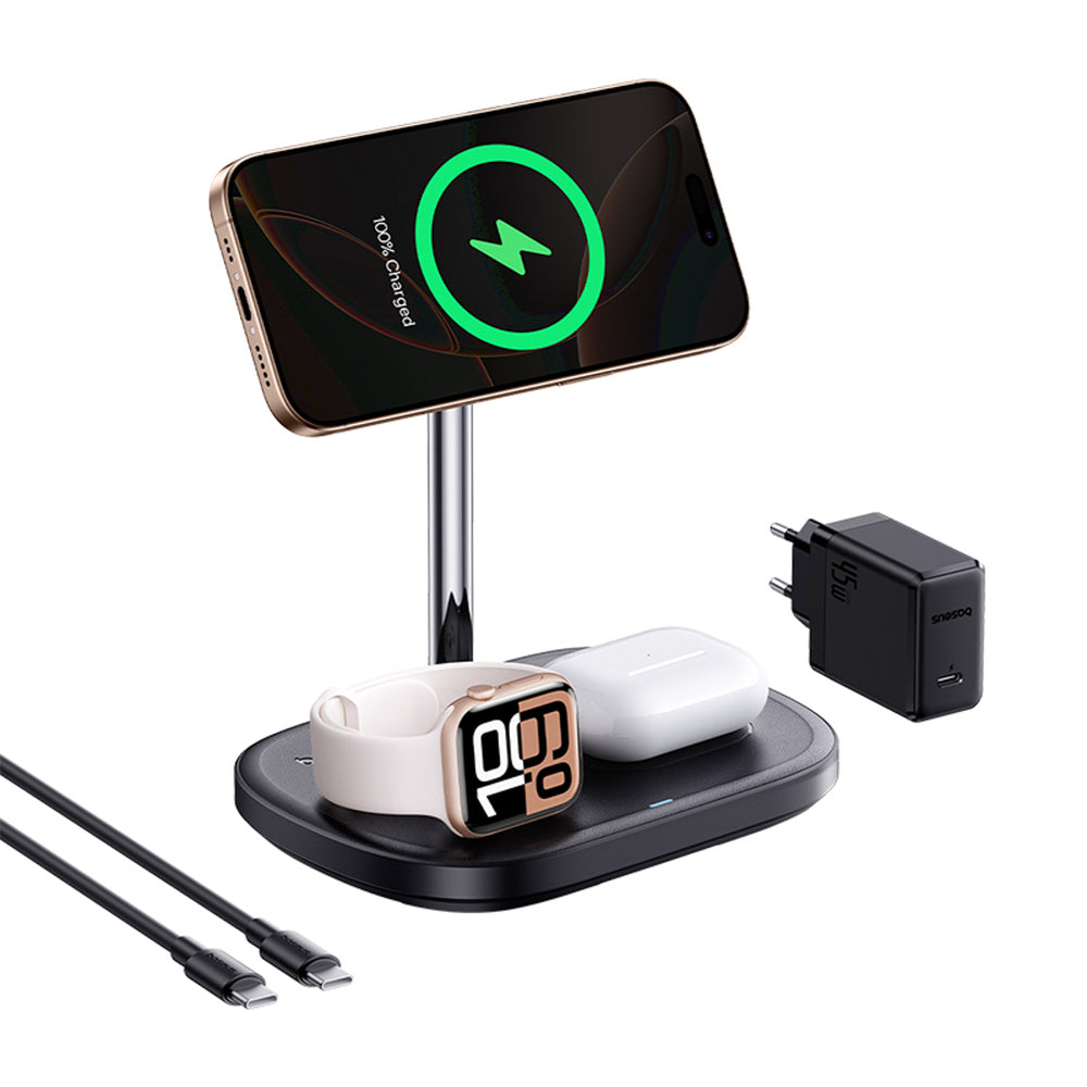 Baseus EnerFill FS41 3-in-1 Cooling Wireless Charger with EU Plug 45W and USB-C to USB-C Cable - Black