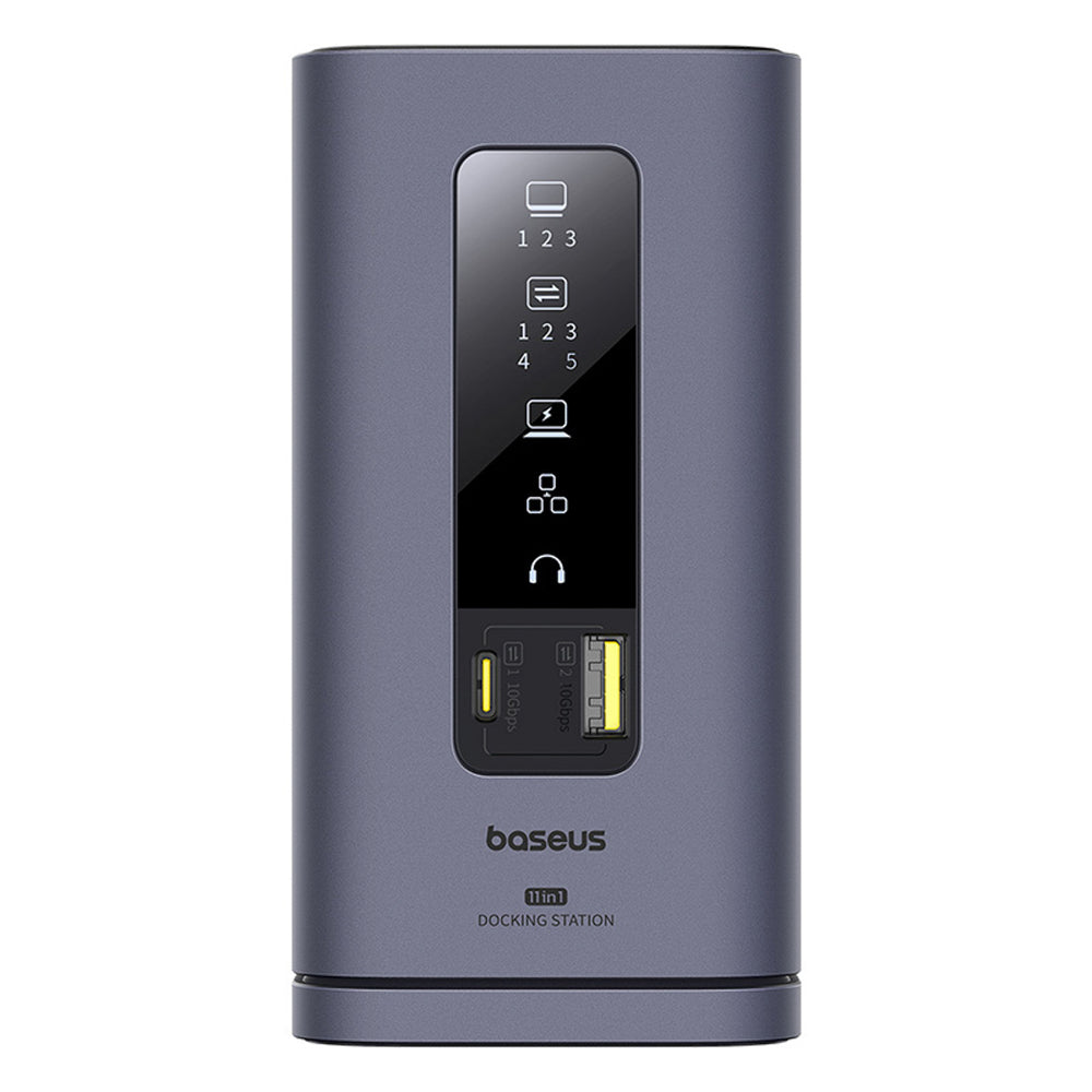 Baseus Spacemate hub USB-C 11in1 docking station 3xHDMI 4K 60Hz + 2xUSB-A (10Gb/s) + 1xUSB-C (10Gb/s) + RJ45 + 2xUSB-A (480Mb/s) + 1xUSB-C (PD) + 1xMinijack 3.5mm - gray