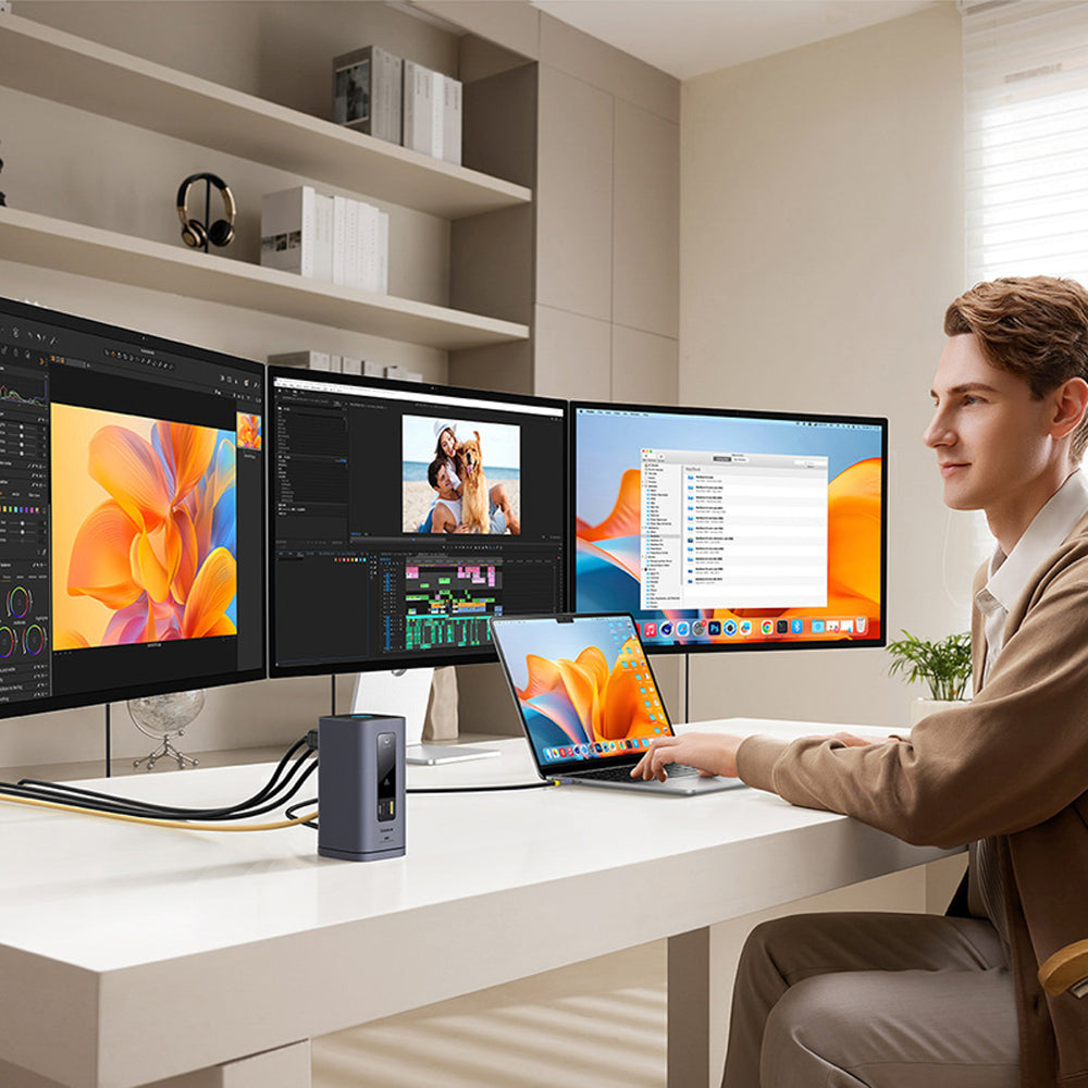Baseus Spacemate hub USB-C 11in1 docking station 3xHDMI 4K 60Hz + 2xUSB-A (10Gb/s) + 1xUSB-C (10Gb/s) + RJ45 + 2xUSB-A (480Mb/s) + 1xUSB-C (PD) + 1xMinijack 3.5mm - gray
