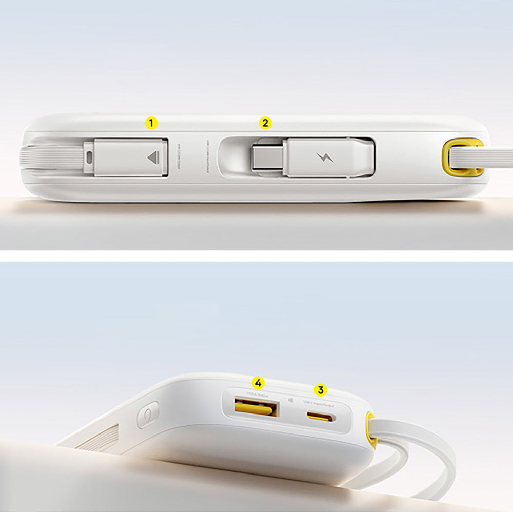 Baseus EnerFill FC31 Qpow 3 10000mAh 45W Power Bank with Digital Display with USB-C and Lightning Cables - White