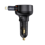 Baseus Enjoyment Pro 55W USB-A Car Charger with Retractable Lightning Cable - Black