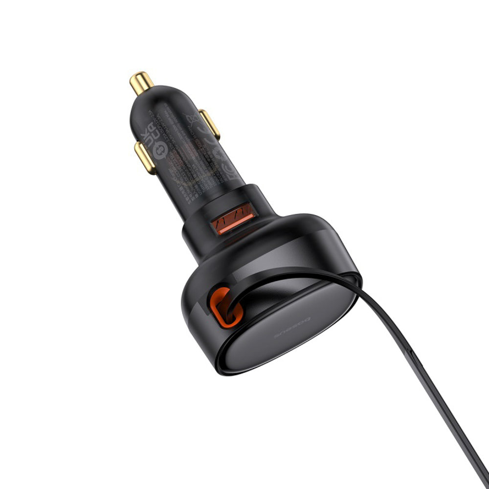 Baseus Enjoyment Pro 55W USB-A Car Charger with Retractable Lightning Cable - Black
