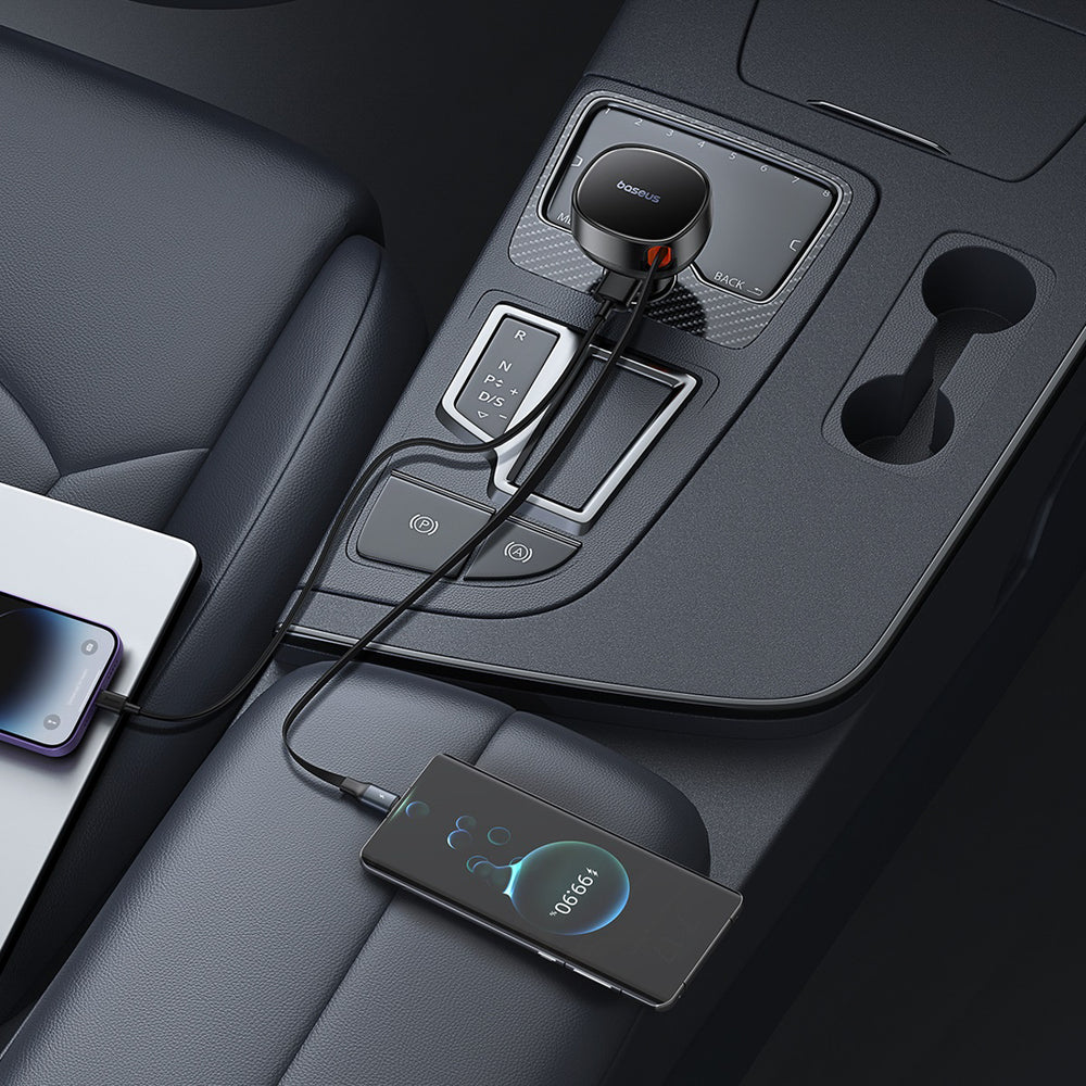 Baseus Enjoyment Pro 55W USB-A Car Charger with Retractable Lightning Cable - Black