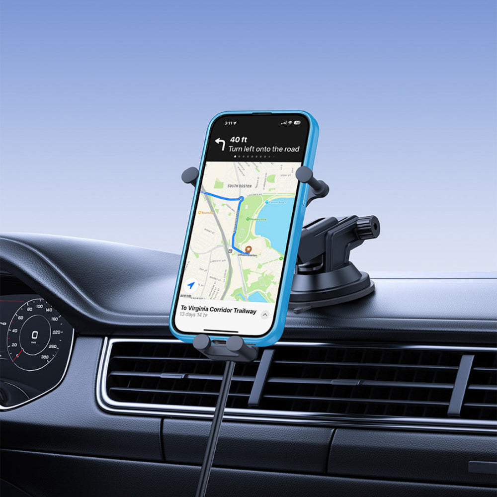 Baseus Stable Car Holder with 15W Inductive Charger, Gravity, and Suction Cup - Black