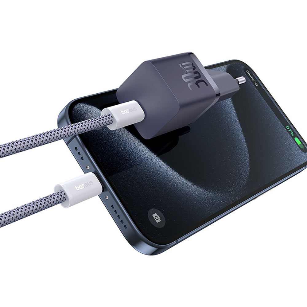 Baseus GaN5 30W USB-C EU Wall Charger with Purple Cable Baseus Dynamic 3 USB-C 100W 1m - Purple