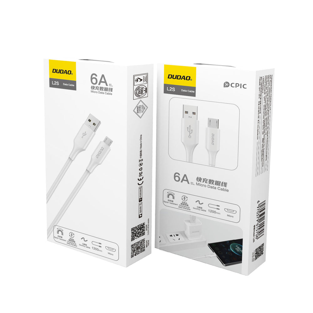 Dudao L2SM USB-A / micro USB 6A kabel 1,2 m - hvid
