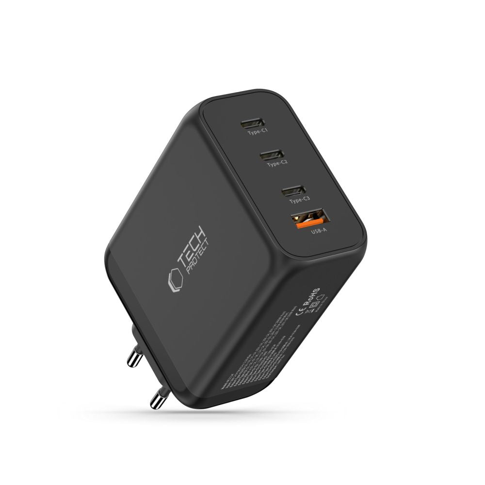 Tech-Protect NC200W-GaN 4-port 200W vægoplader - sort