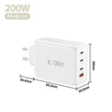 Tech-Protect NC200W-GaN 4-port 200W vægoplader - hvid