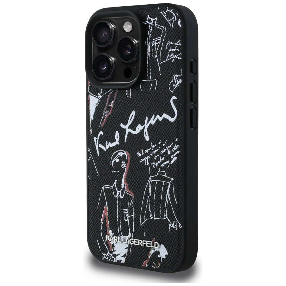 Karl Lagerfeld Grained Pattern & Logo MagSafe Case til iPhone 16 Pro Max - sort