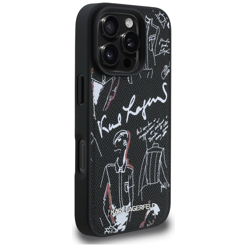 Karl Lagerfeld Grained Pattern & Logo MagSafe Case til iPhone 16 Pro Max - sort