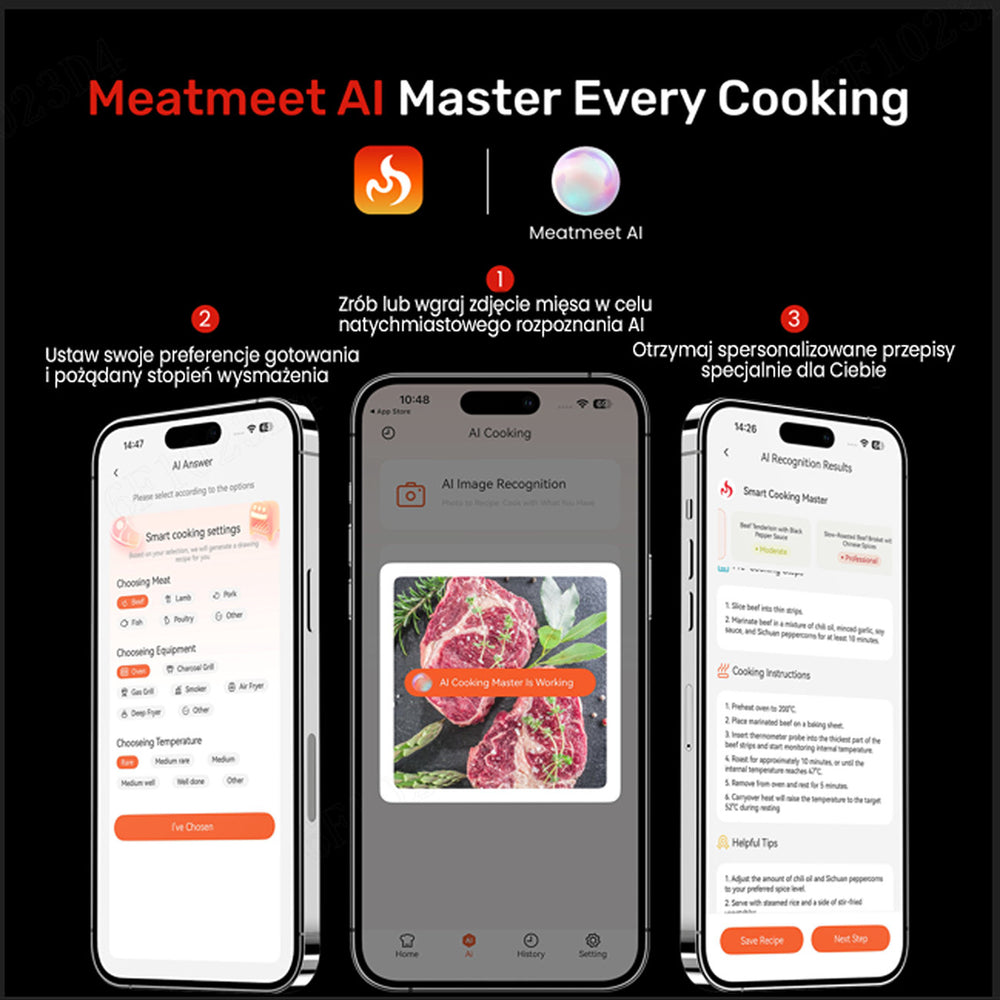 Meatmeet X Pro Kitchen Thermometer with Bluetooth/WiFi App for Grill, Oven, Smoker - Black